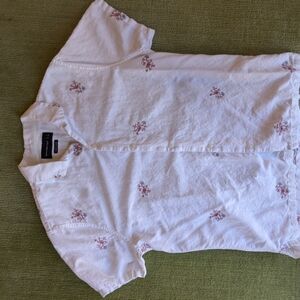 Abercrombie & Fitch White and Pink Floral Linen Button Down Shirt